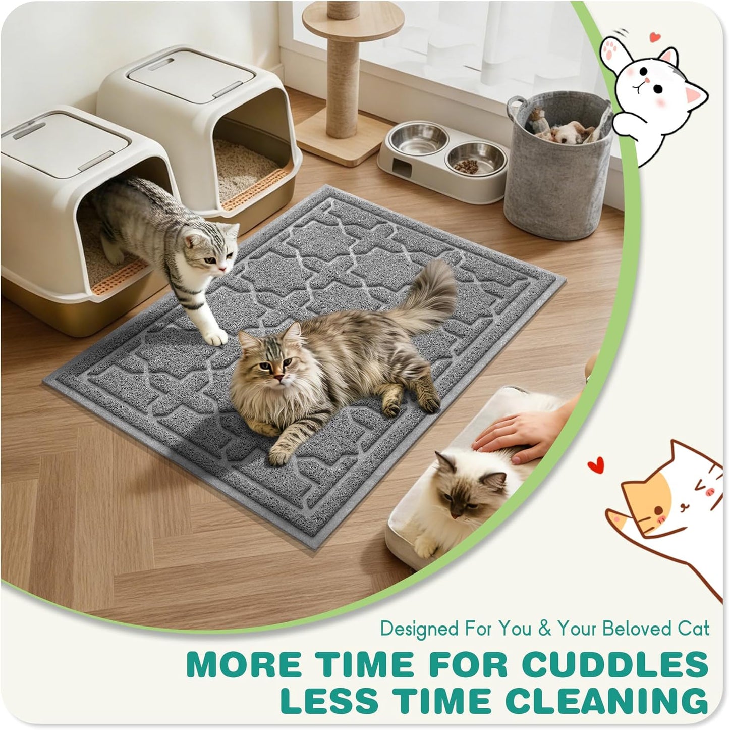Durable Premium Cat Litter Mat, XL Jumbo and Extra Large Cat Box Mats, Easy Clean Non-Slip and Water Proof Litter Trapping Mat, Pet Litter Floor Mats, Soft, No Phthalate