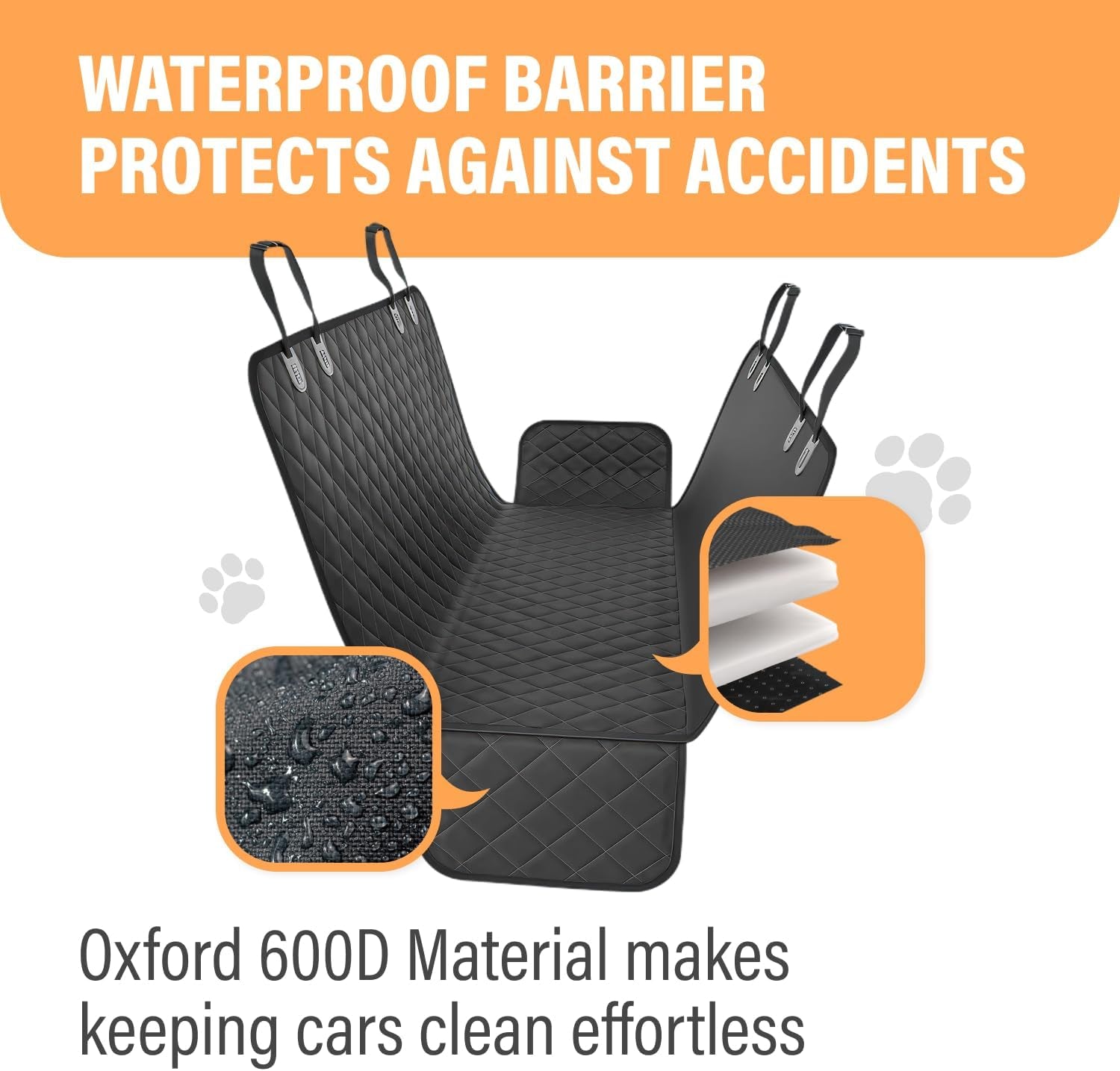 Dog Car Seat Cover for Back Seat. Car Seat Protector Dog Hammock for Car - Waterproof Pet Back Seat Cover for Trucks, Sedans & Suvs - Use with Chom Chom Roller Pet Hair Remover. Orange