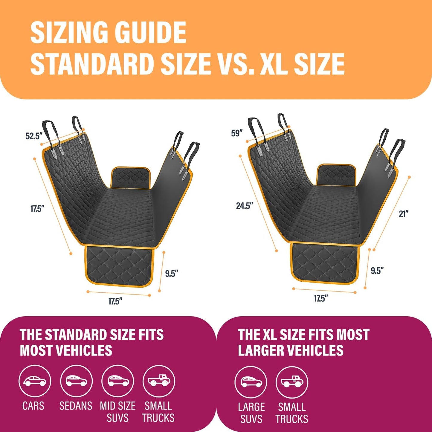 Dog Car Seat Cover for Back Seat. Car Seat Protector Dog Hammock for Car - Waterproof Pet Back Seat Cover for Trucks, Sedans & Suvs - Use with Chom Chom Roller Pet Hair Remover. Orange