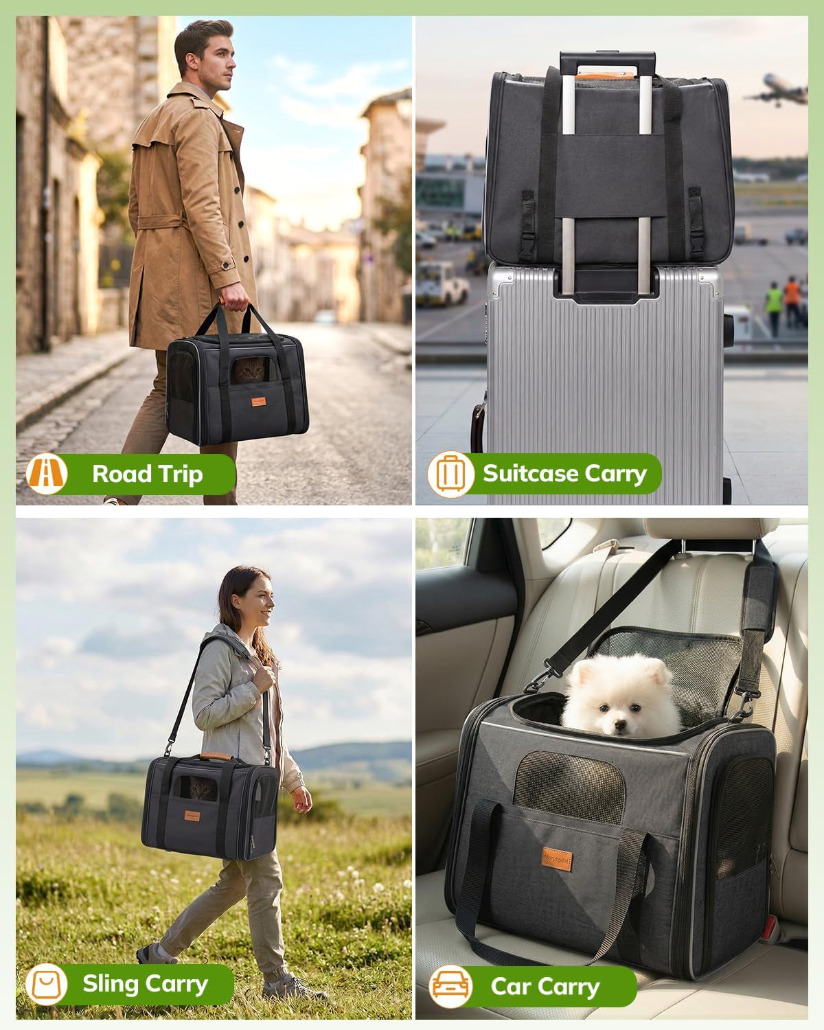 Cat Carrier - Cat Carrier Soft for Medium or Large Cats up to 20Lbs, with Dual-Sided Cushion, Secure Buckle and Foldable Bowl, Dog Carriers for Small Dogs - Pet Carrier (Dark Gray)
