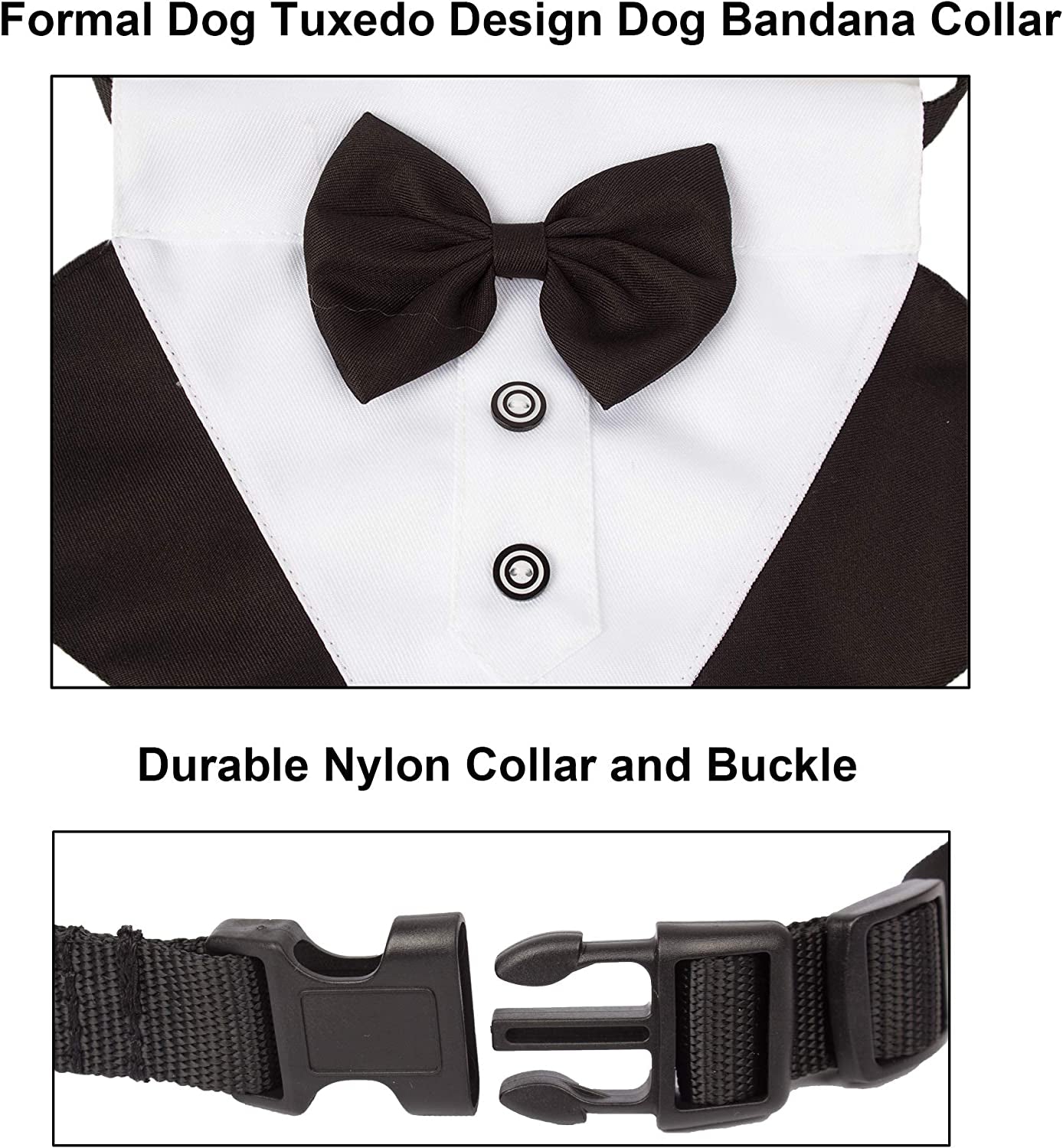 Formal Dog Tuxedo Wedding Pet Bandana Collar with Bow Tie, Adjustable Pet Bowtie Collar Bandana for Large Dog (Large)