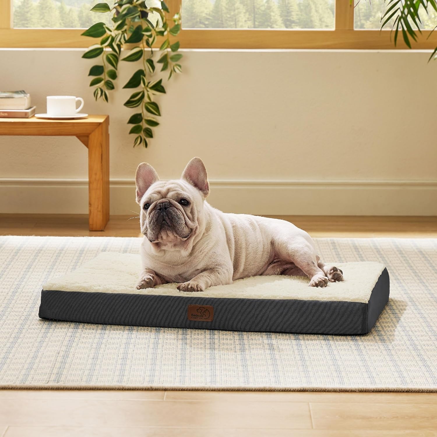 Bedsure Dog Bed Medium Size Dog - Comfy Flat Puppy Beds with Removable Washable Cover, Orthopedic Egg Crate Foam Pet Mat, Suitable for Pet up to 30 Lbs