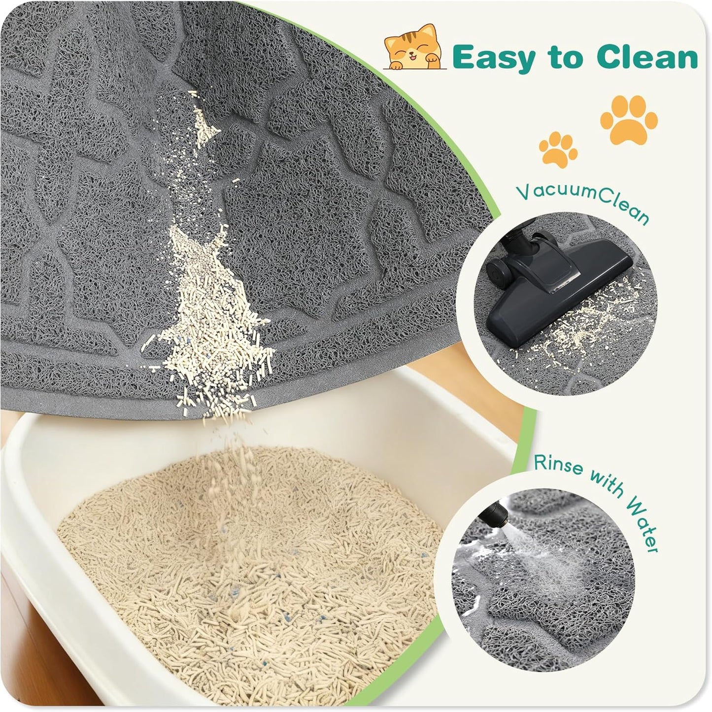 Durable Premium Cat Litter Mat, XL Jumbo and Extra Large Cat Box Mats, Easy Clean Non-Slip and Water Proof Litter Trapping Mat, Pet Litter Floor Mats, Soft, No Phthalate