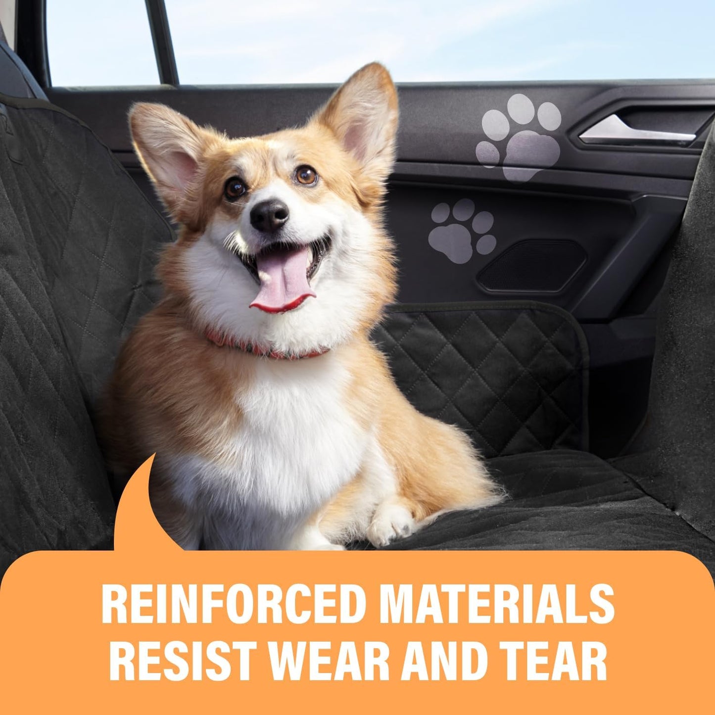Dog Car Seat Cover for Back Seat. Car Seat Protector Dog Hammock for Car - Waterproof Pet Back Seat Cover for Trucks, Sedans & Suvs - Use with Chom Chom Roller Pet Hair Remover. Orange
